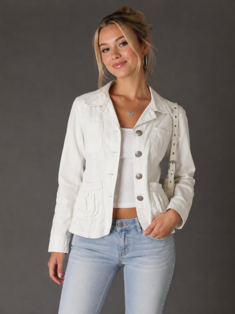 Jacket Live a Little Jacket Size Med Women’s White Y2K Four Pocket Blazer